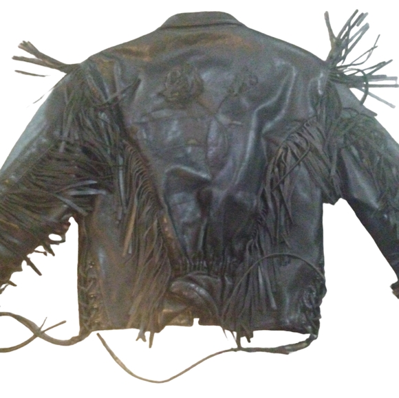 Vintage Wilson's Thinsulate Women's Leather Fringe Rose Design Biker Jacket - Picture 2 of 11